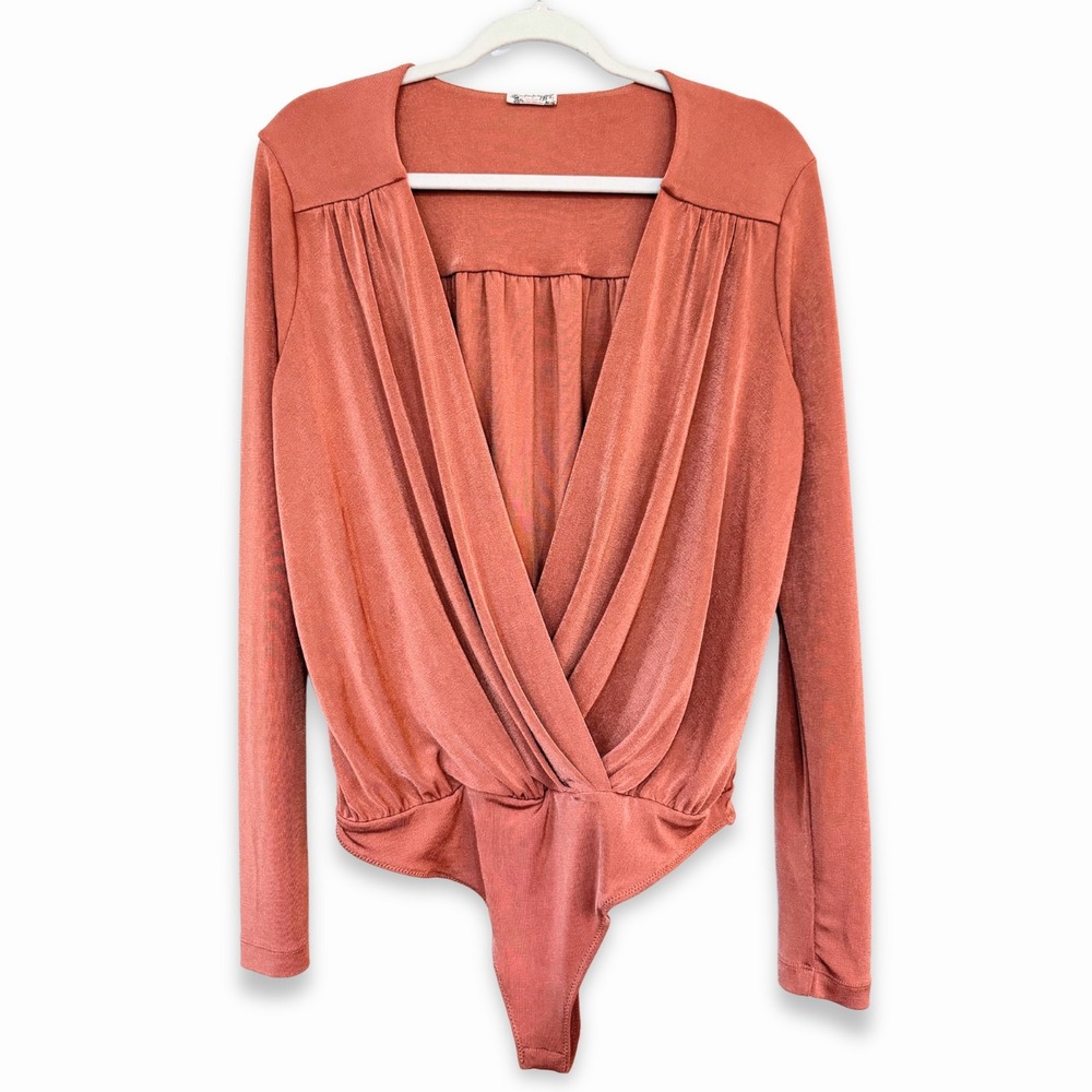 Free People Turnt Bodysuit Ginger Spice Terracotta Long Sleeve Large Boho Chic